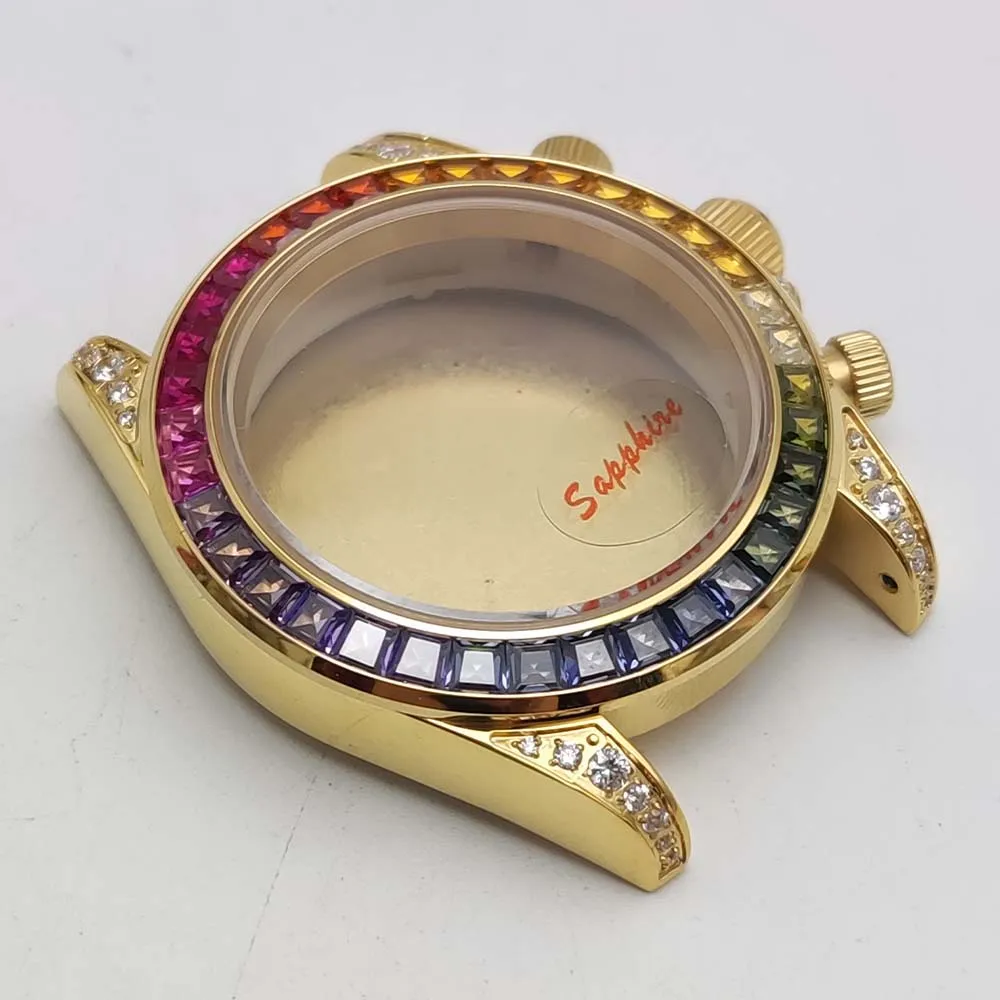 Корпус хронографа 40 мм из золота/розового золота, переливающийся корпус из сапфировой нержавеющей стали с бриллиантами для механизма VK63