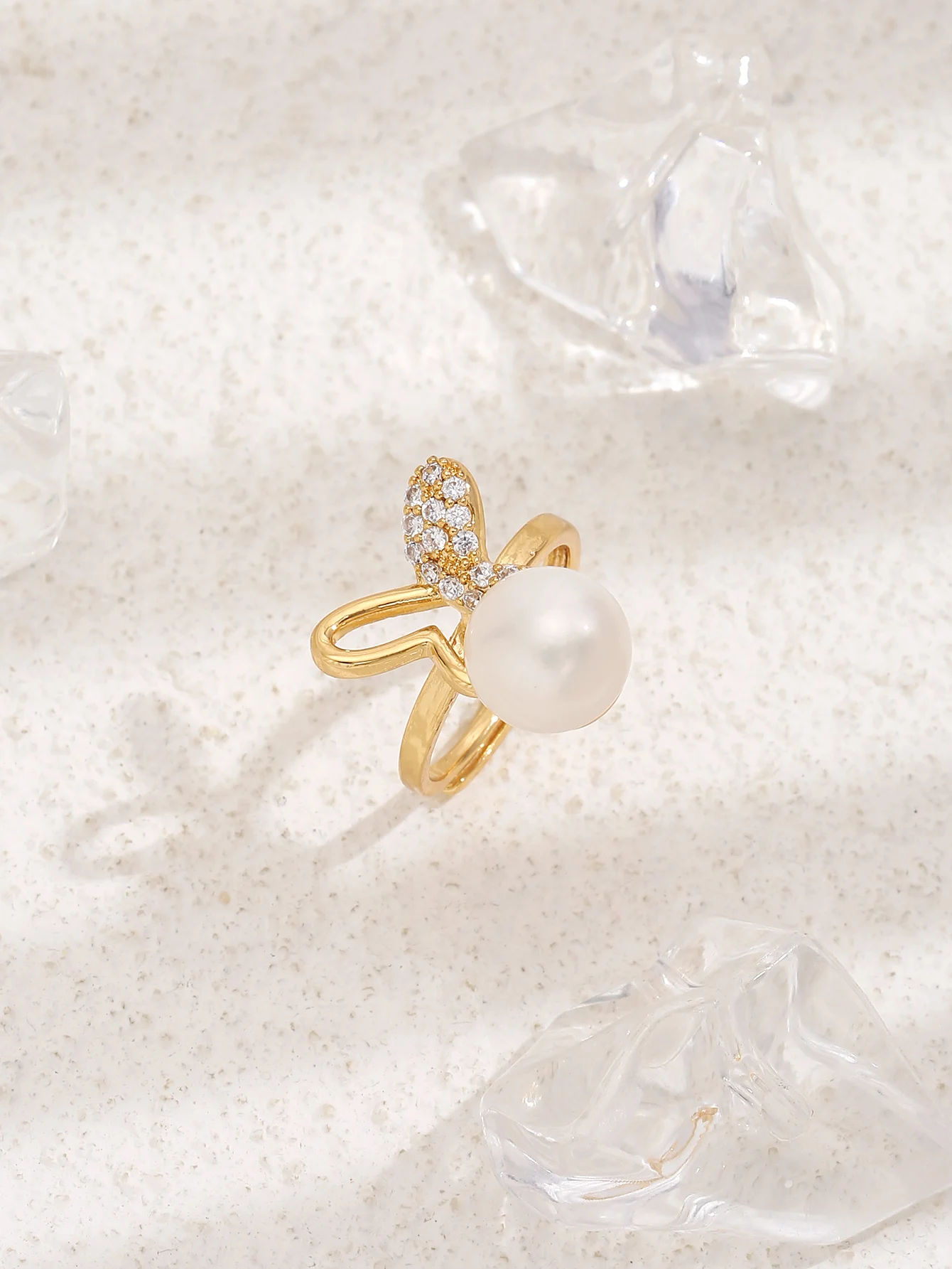 New chic asymmetrical butterfly pearl open ring, casual everyday everything with temperament elegant selling accessories