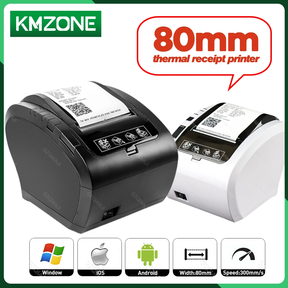 80mm Thermal Receipt Printer Work with Windows USB Ethernet Seri Wifi Bluetooth Port Bill Machine Maker Kitchen Pos Desktop Auto