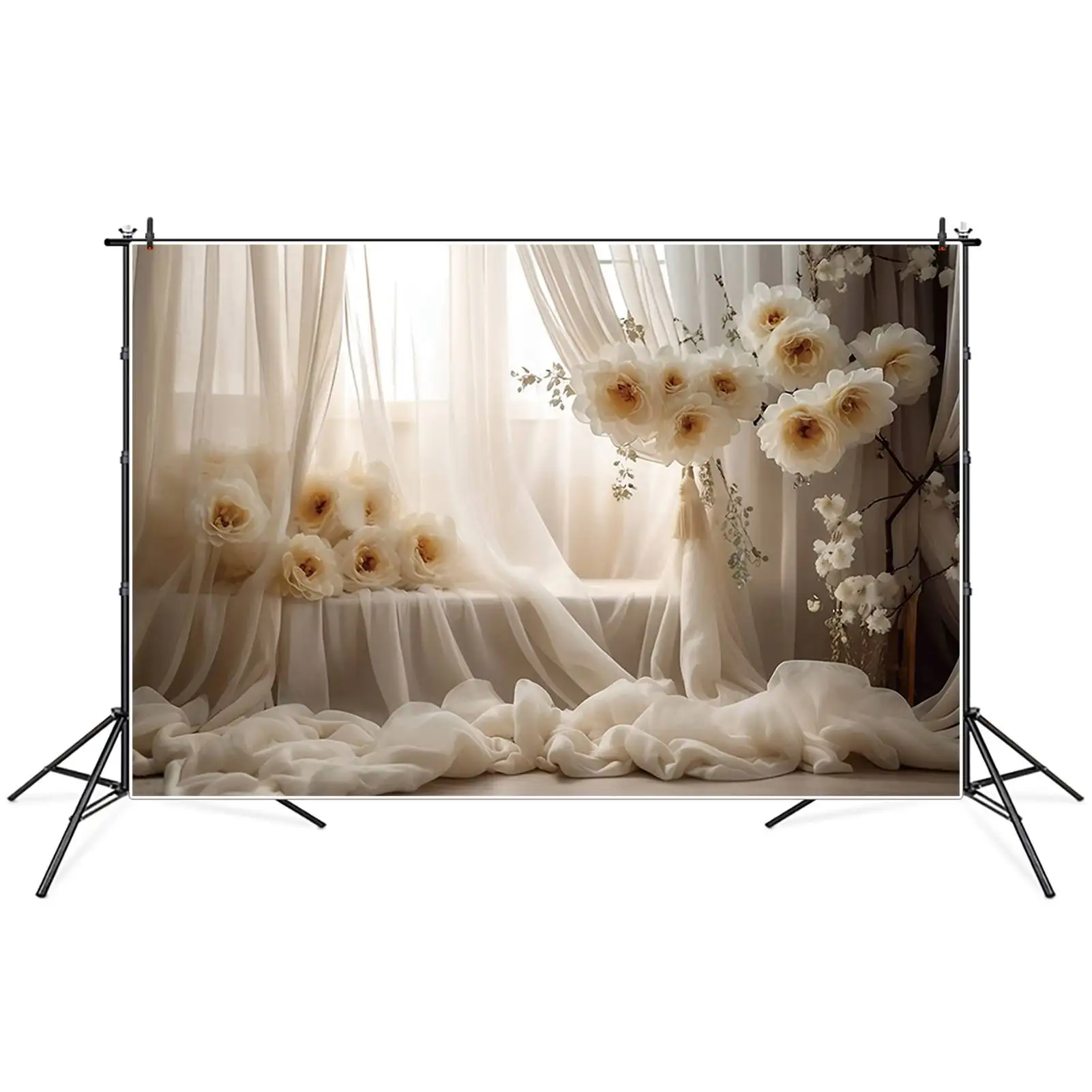 MOON.QG Flower Curtain Bohemian Style Backdrops Birthday Portrait Wedding Backgrounds Party Decoration Photozone Props