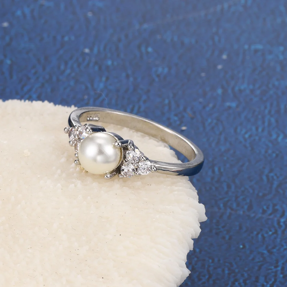 Double Fair Imitation Pearl Dainty Rings For Women Elegant Rose Gold Color Engagement Anniversary Gift Jewelry Ring KCR263