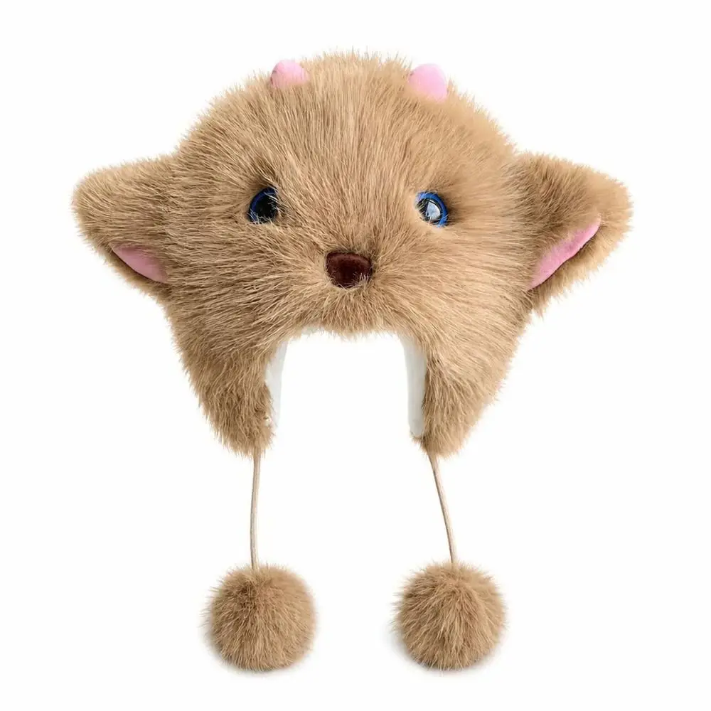 Soft Touch Faux Mink Fur Faux Mink Cat Hat Thick Lining Ear Flap Beanie Hat Cat Ear Shape Ear Flap Beanie Snow Day
