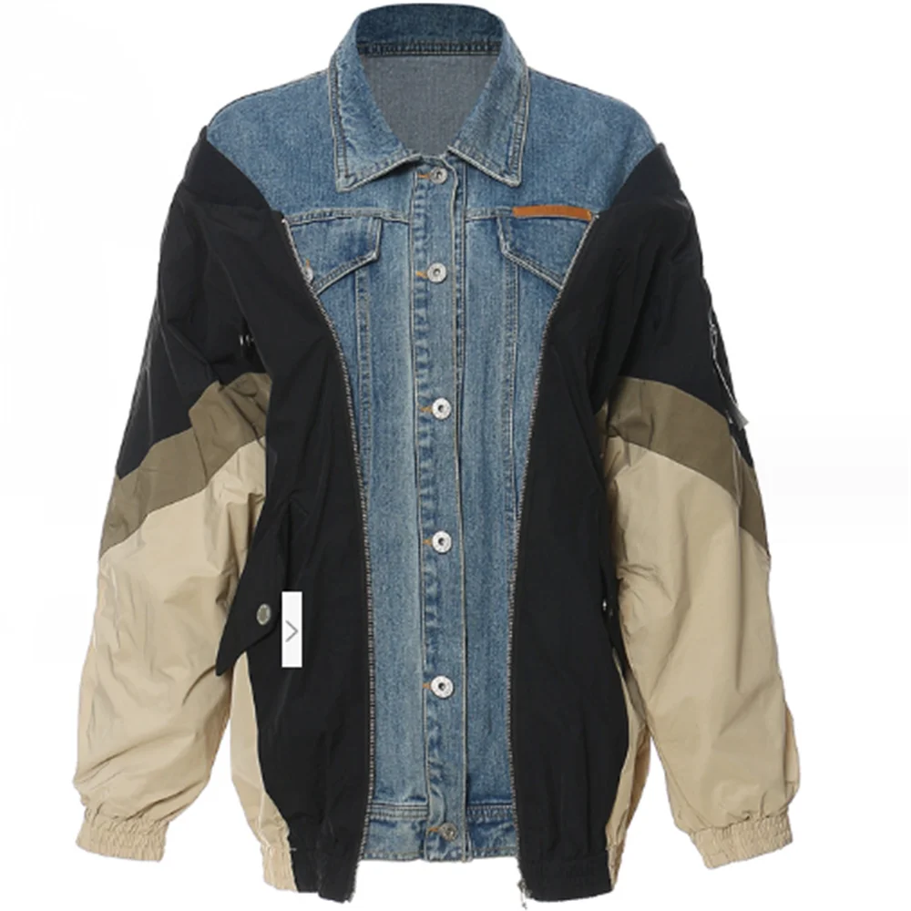 

cowboy splicing collision color loose denim jacket baseball