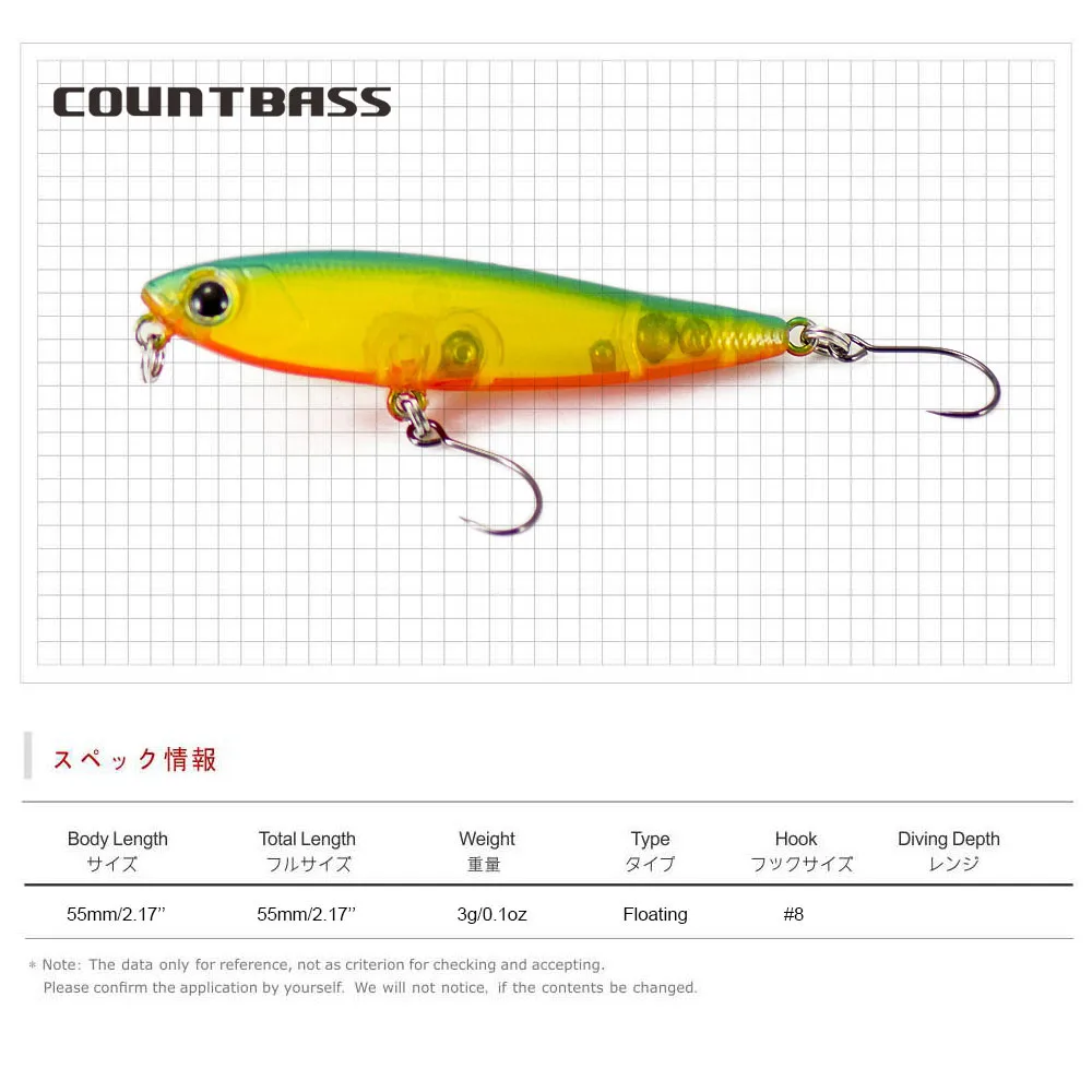 COUNTBASS Wobbler Topwater 55mm 2-3/16" 3g 1/8 oz. Schwimmender Köder, Bleistiftstopfen, Angler-Angelköder, La Peche Au Leurre Hardbaits – Detail 5