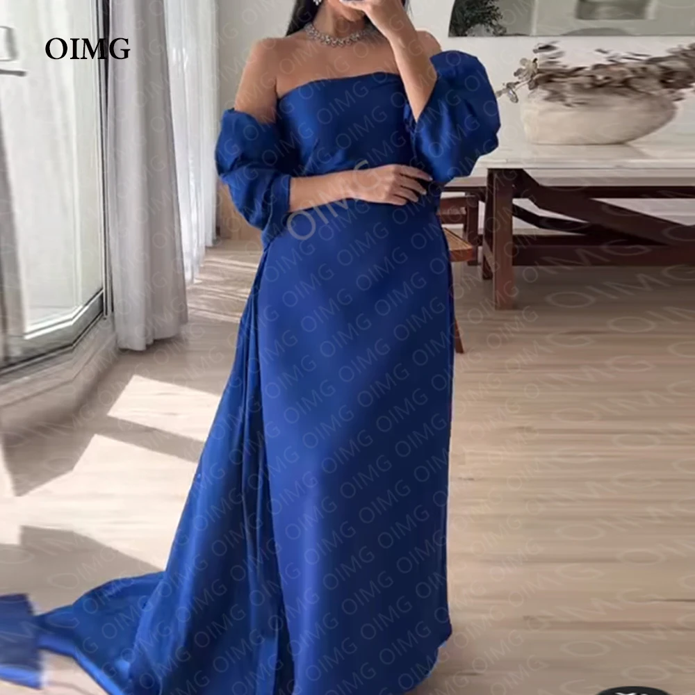 

OIMG Newest Satin Long Satin Custom Formal Party Dresses A Line Short Sleeves Evening Gowns Night Club Dress Robe de soiree