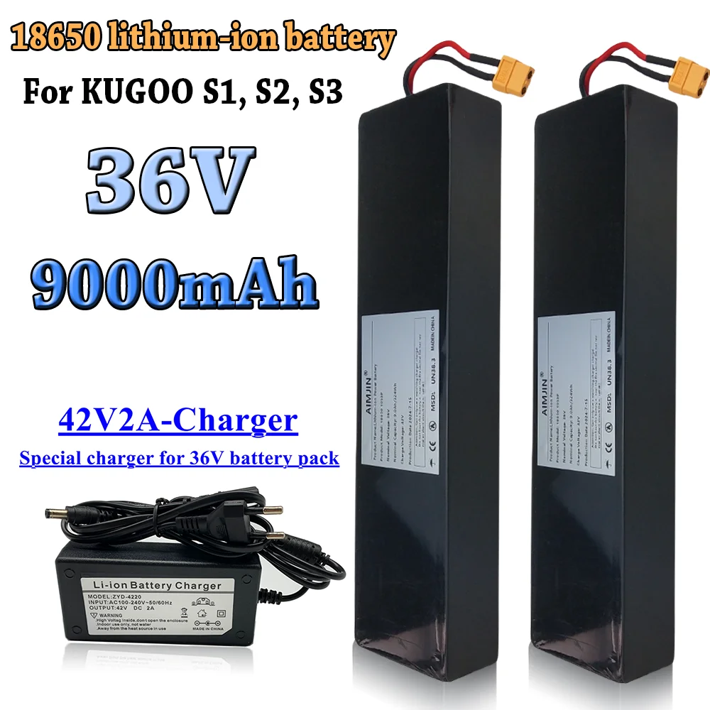 

For Kugoo S1, S2, S3 Scooters 18650 36V 10S3P 9000mAh Rechargeable Li-ion Battery pack 500W,Built-in BMS with charger