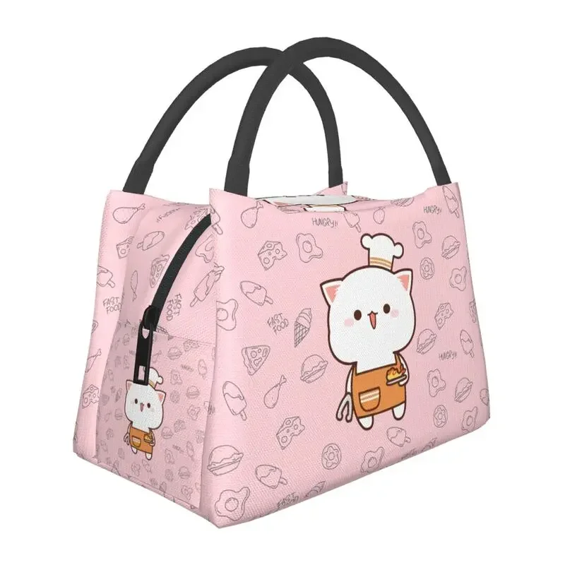 Funny Cooking Master Peach Insulated Lunch Bag for Outdoor Picnic Mochi Cat Resuable Thermal Cooler Bento Box Women