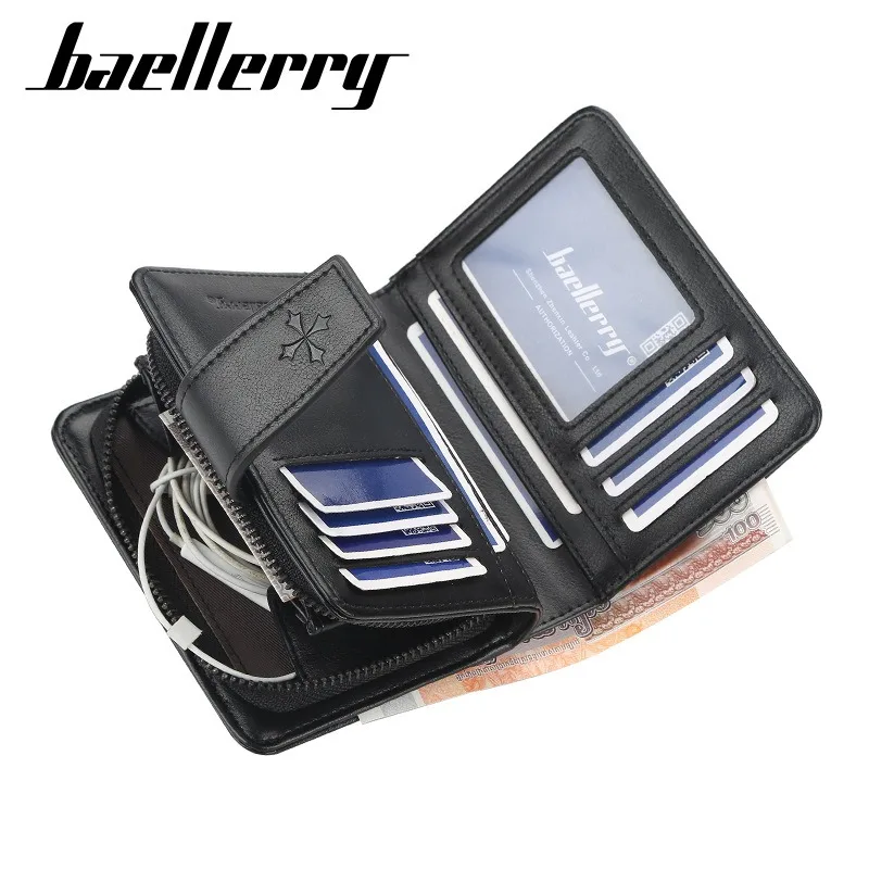 Baellerry Luxury Men's Wallet Vintage PU Leather Zipper Card Holder Male Purse Business Coin Holder
