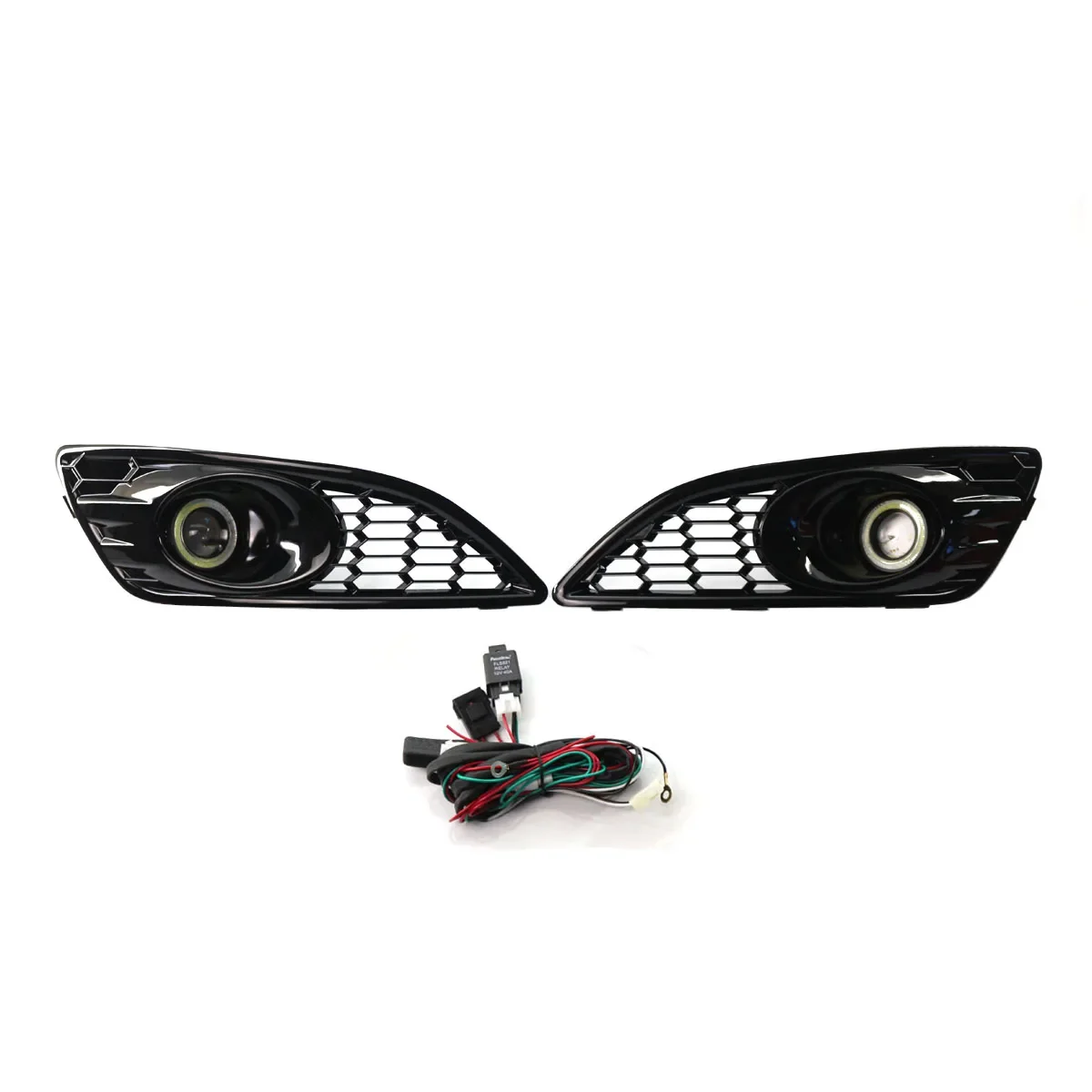 Pair Honeycomb Front Bumper Fog Light Grille Grill Fog Lamp With Wiring Harness For Ford For Fiesta MK7 Zetec S Sport 2012-2017