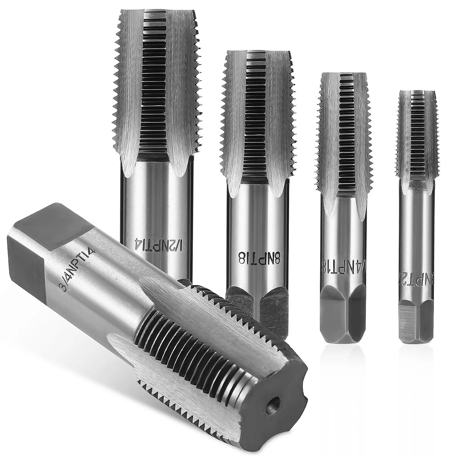 5Pcs Npt Tap Set Carbon Steel Heavy Duty Screw Thread Taps for Plumbing Pipe Repair Threading Tool Npt Tap Set