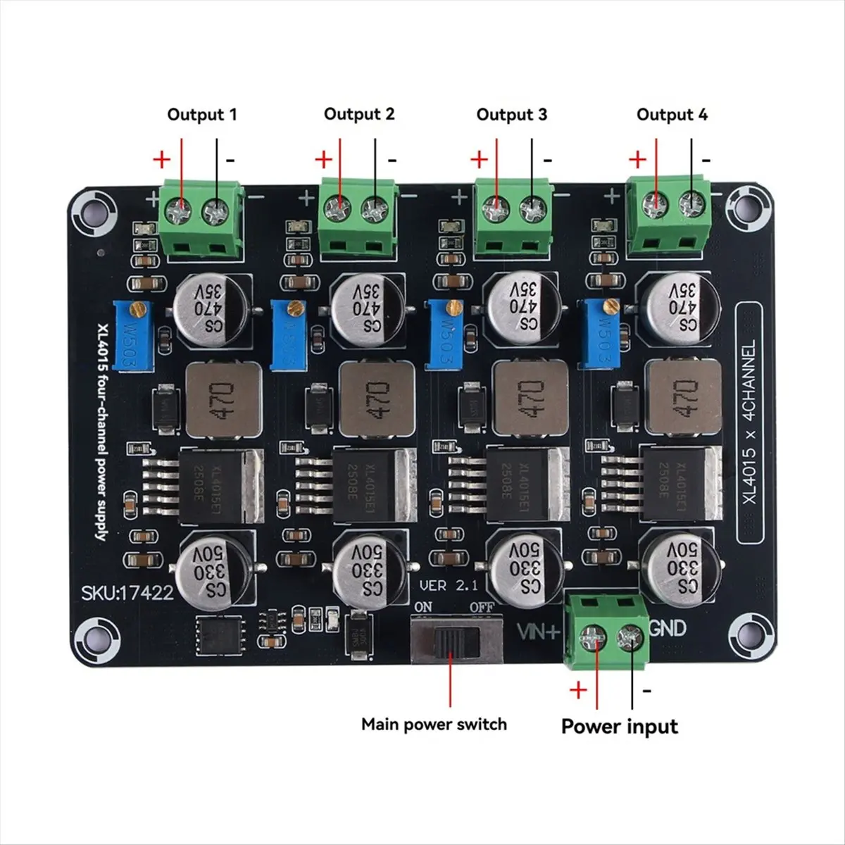 L77A XL4015 4-Channel Adjustable Step-Down Power Supply Module DC-DC Converter DC5-32V to DC0.8-30V 5A Max Power Supply Board