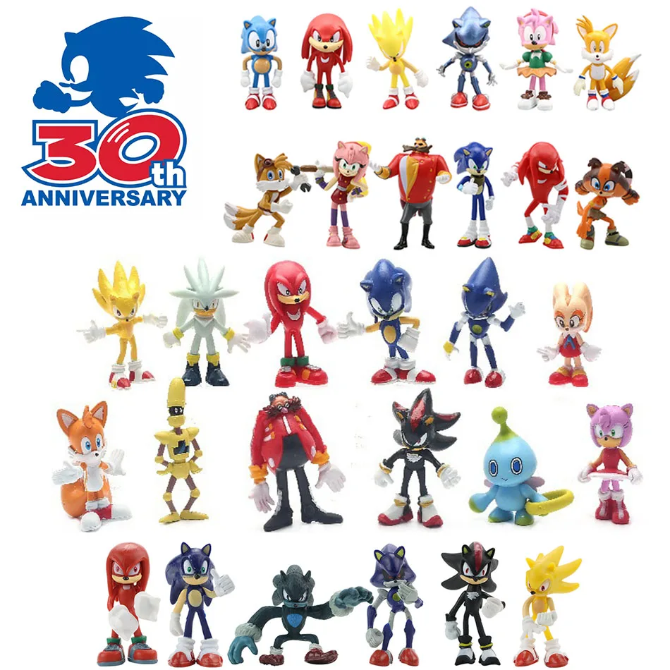 New whole set sale Sonic Tails Werehog Action Figures Blue Shadow Doll Cartoon Figurines Collectible Dolls Kids Hedgehog Toy