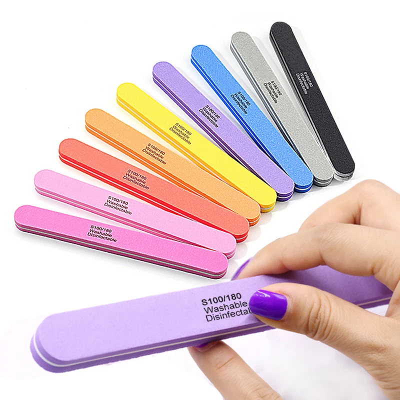 10pcs/lot Professional Nail Files 100/180 Washable Nail Art Sanding Buffing Manicure Tools Set Polish Buffer Removal Sponge