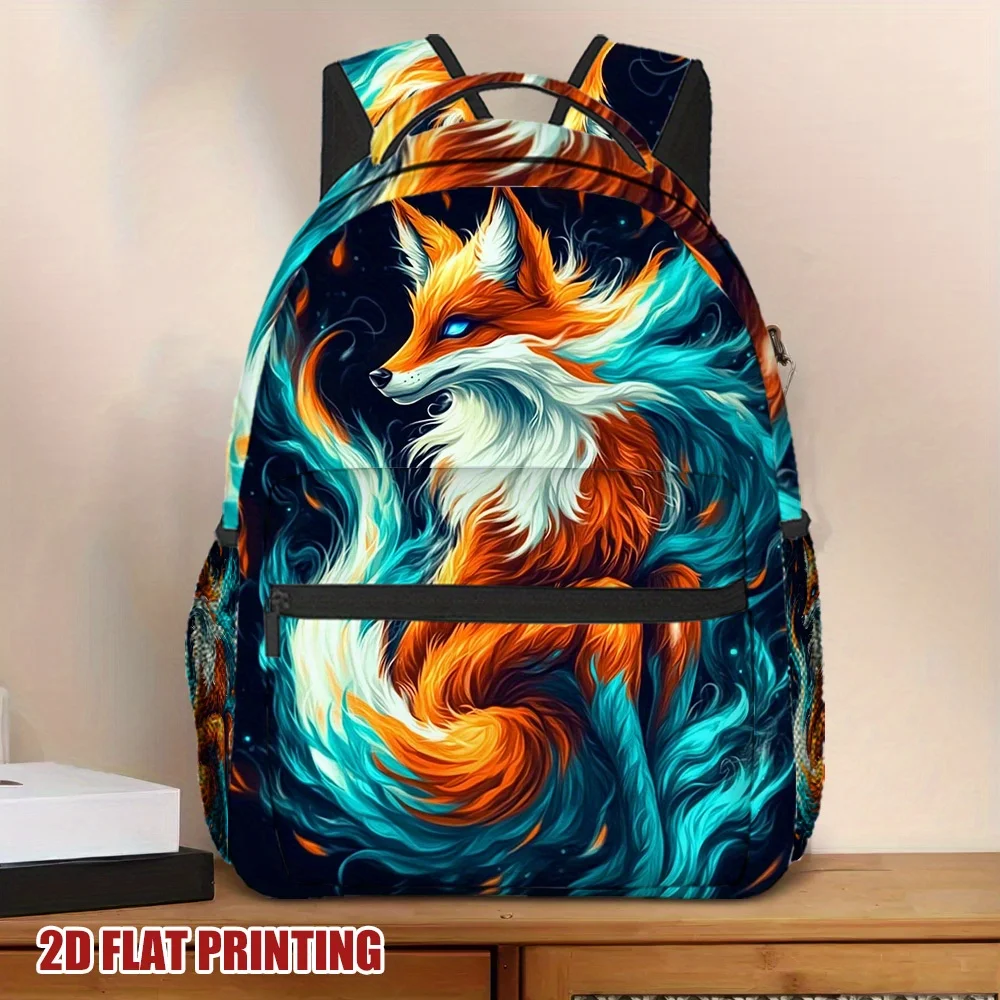 Fox Print Backpack Lightweight Zipper Closure School Suitable for Compact Functional Daypack with Fox Casual Bookbag