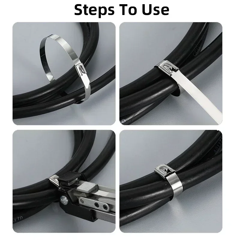 100Pcs 304#Stainless Steel Cable Ties Heavy Duty Self-Locking Cable Zip Tie Multi-Purpose Metal Exhaust Wrap Locking Ties
