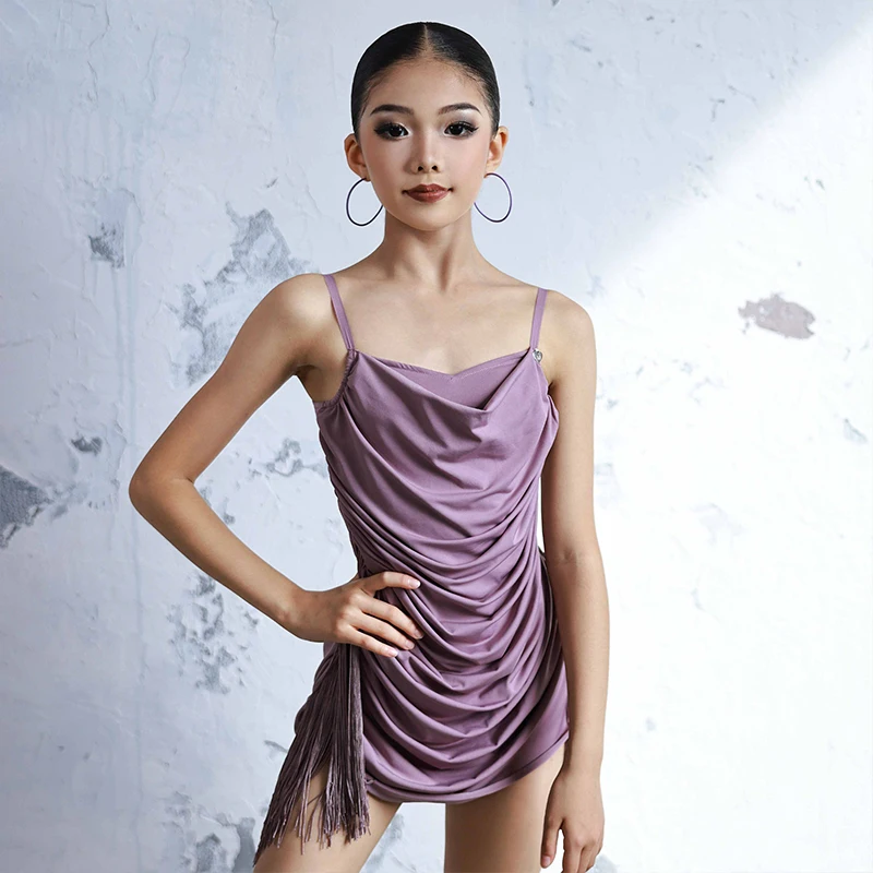 Neue schwarze Latin Kleider Mädchen Fransen Slip Kleid Sommer Rumba Cha Cha Training Dancewear Kinder Latin Praxis Kleidung