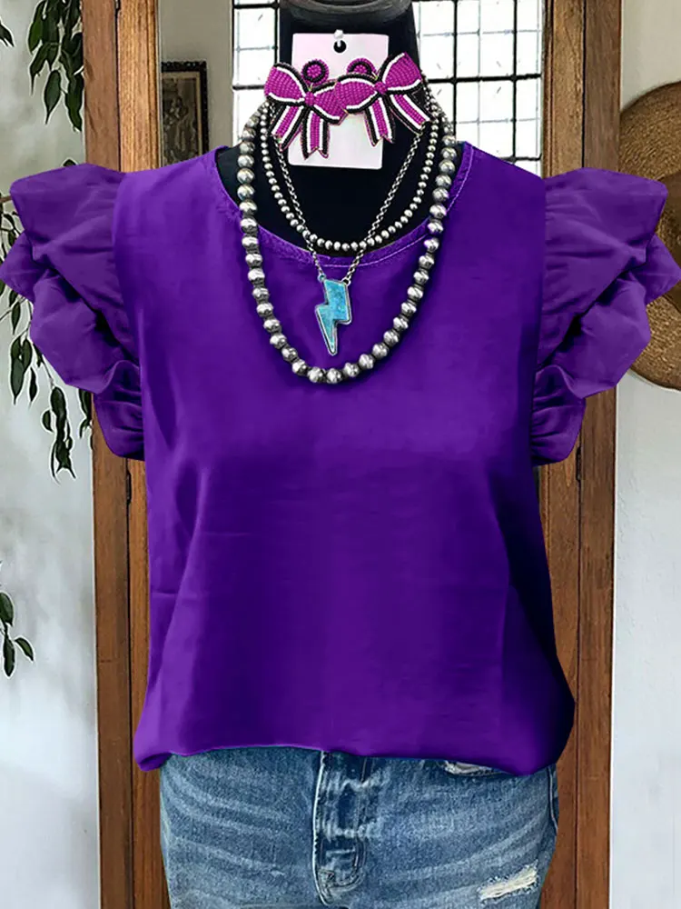 Classic Purple Flying Sleeve Top Women Blouse