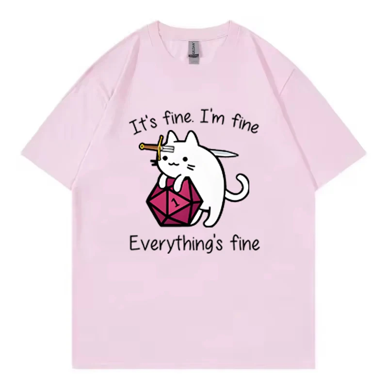 It's Fine I'm Fine DND Streetwear Dungeon Dragon T Shirt Tops Tees Dnd Dragon Dice Rpg T-Shirt Men Clothing Hombre Camiseta