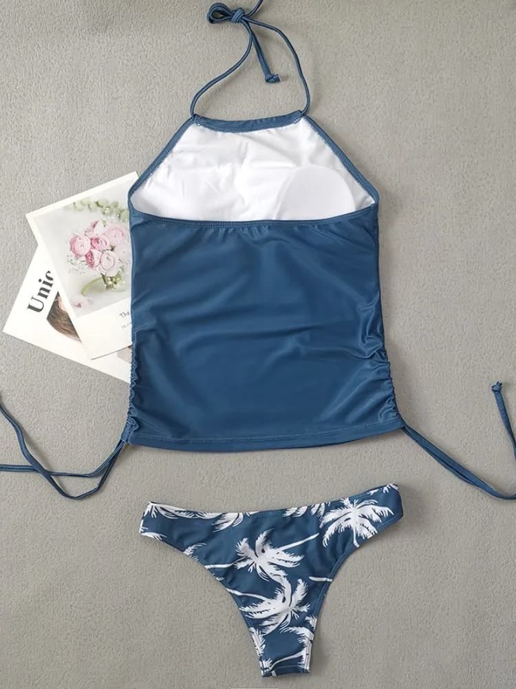 Women's Bathing Suit Coconut Drawstring Side High Neck Tankini Set Summer Beach Wear Cute Swimwear Fashion Swimsuit 2023 New