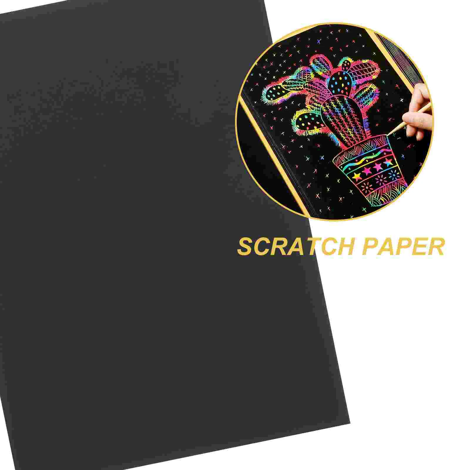 55PCS Children Scratch Paper Scratching Drawing Painting Papers Creative Scratch Drawing Paper Set Black (50 Sheets, 5 Bamboo