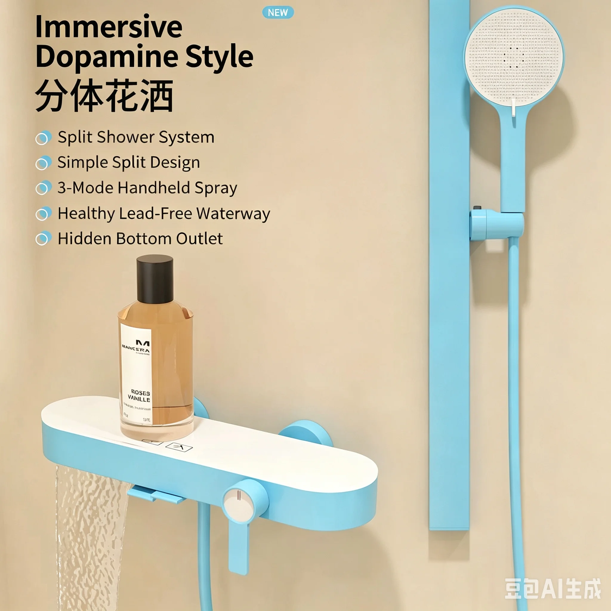 Variou colors Shower Set with Lifting Bar Bathtub Shower Faucet Bathroom Shower Mixer Tap With Lifting Rod 3-function HandShowe