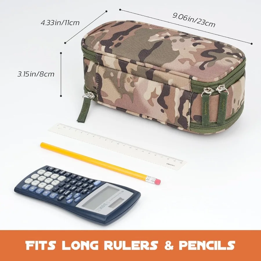 Tactical Pencil Case for Boy Extra Large Capacity Camo Pencil Pouch for Men Adults 3 Compartment Zipper Pen Case Small T
