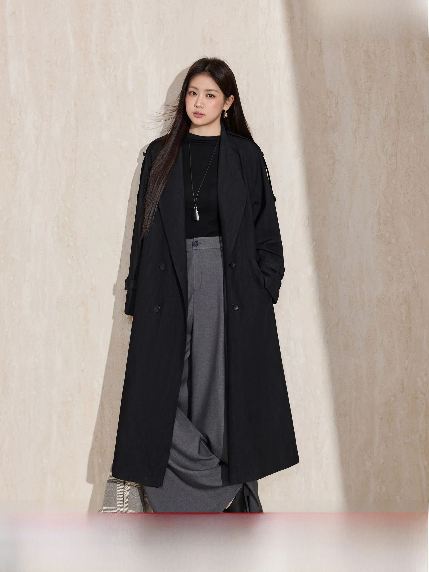 

Свободное классическое двубортное длинное пальто синего языка, большой размер, женская весенняя новая верхняя одежда с поясом, простая одежда