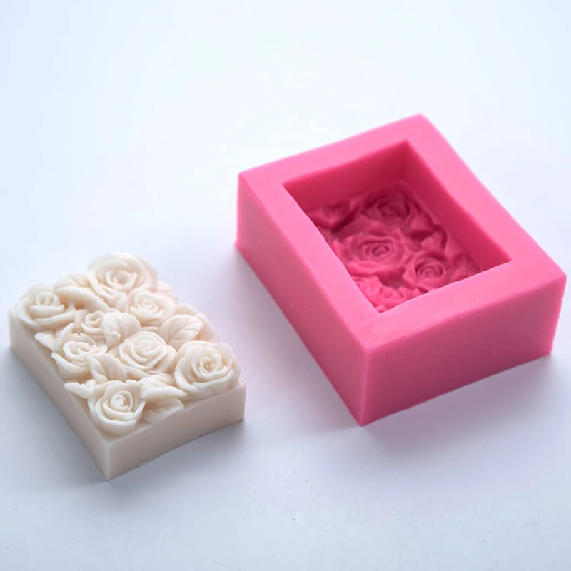 Rectangle Rose Silicone Soap Mold DIY Flowers Soap Making Handmade Cake Chocolate Candle Mold Gifts Craft Supplies Home Decor