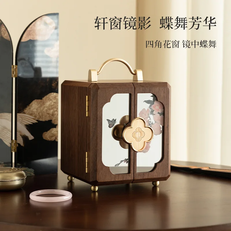 Wooden jewelry box Storage box High-end exquisite 2025 new necklace jewelry box New Chinese Valentine's Day gift