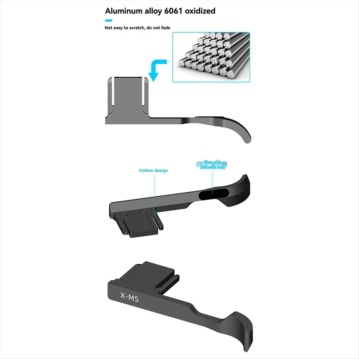 Super Sale Hot Shoe Cover Built-in Silicone Pads Camera Thumb Rest Thumb Up Grip Finger Handle for Fujifilm X-M5 Black