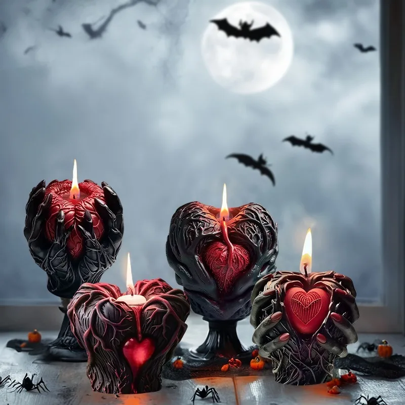 DIY Halloween Heart Candle Silicone Mold Aromatherapy Gypsum Candle holder Epoxy Resin Mold Home Handicrafts Decoration Storage
