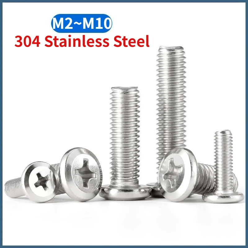M2 M2.5 M3 M4 M5 M6 M8 M10 304 Stainless Steel Phillips Recessed Large Flat Head Screw Furniture Rivet Connector Joint Bolt
