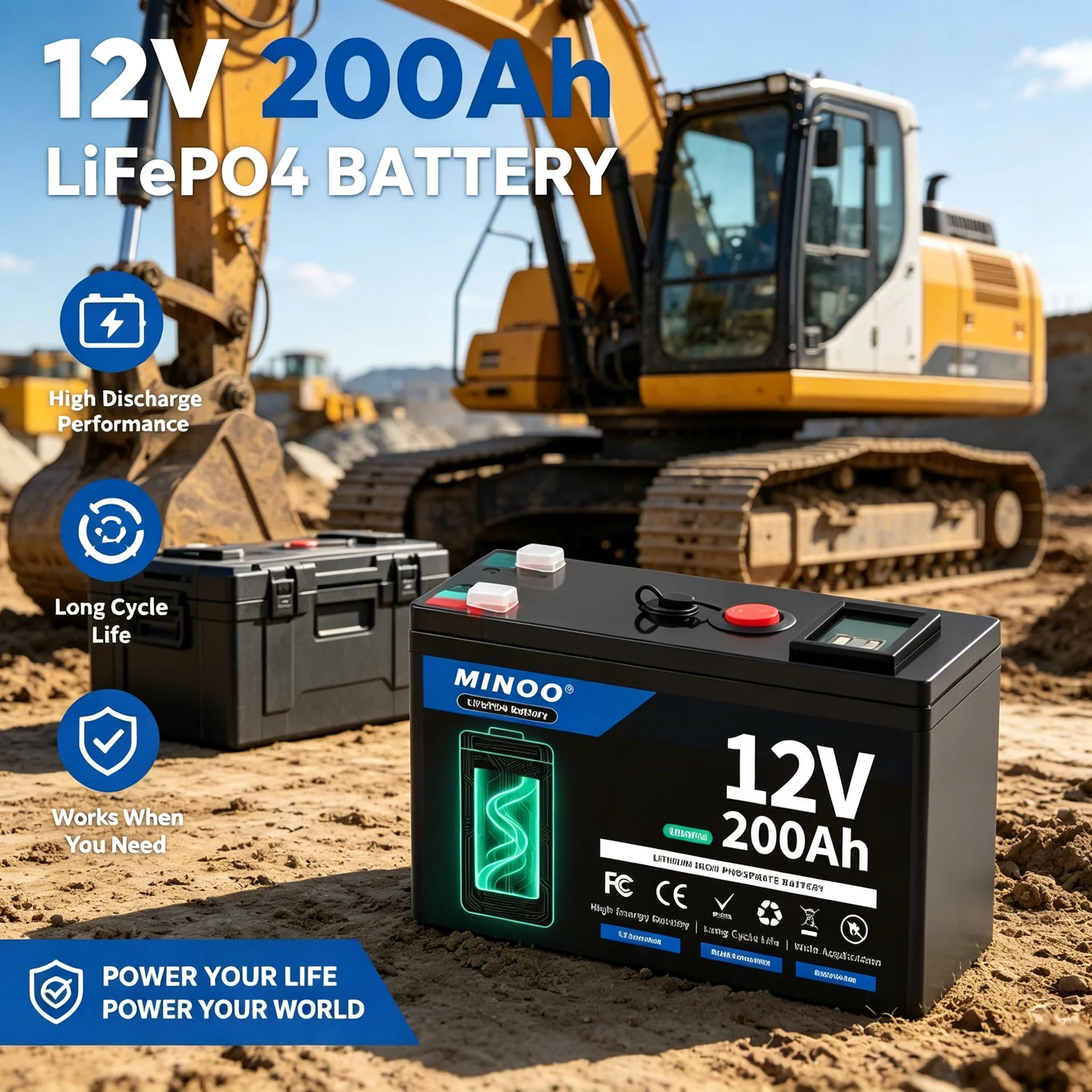 12V 200Ah LiFePO4 Battery Lithium Iron Phosphate Deep Cycle Rechargeable Battery With BMS For Solar RV Marine Energy Storage