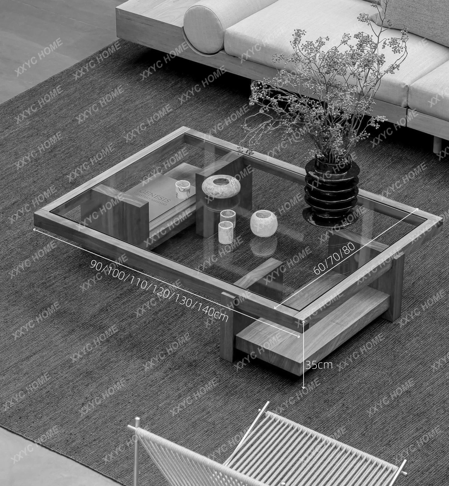 

Minimalist Solid Wood High-end Light Luxury Glass Coffee Table Living Room Household Medieval Small Tea Table Low Ta