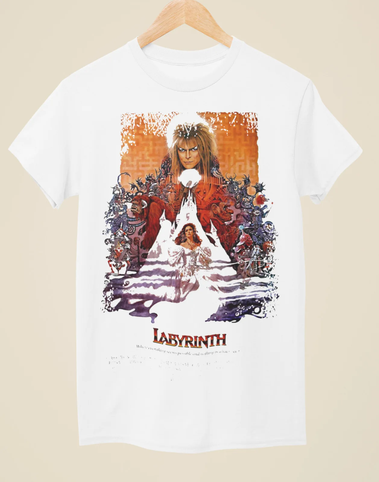 Labyrinth - Movie Poster Inspired Unisex White T-Shirt Short Sleeve Tops Tees Cotton Print Tshirts