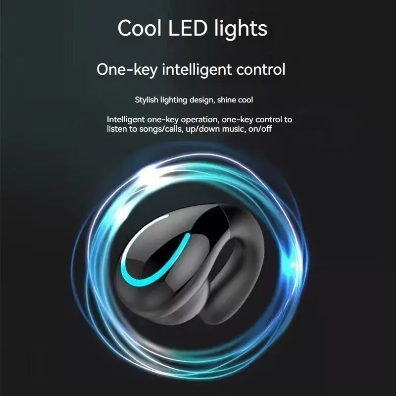 LED Monaural Open-Ear Bone Conduction Headphones Wireless Bluetooth Earbuds Hifi Sound Earphones ENC Waterproof Sports Headsets