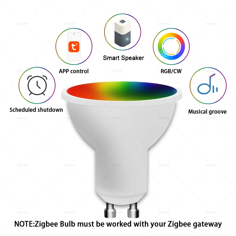 Zigbee GU10 LED Bulb Lamps Smart Light 7W RGBCW Dimmable Spotlight Works With Alexa Google Assistant Smartthings 110V 220V