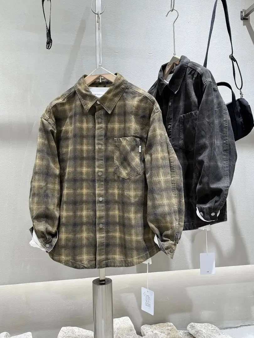 

Autumn New Waed Plaid Collar Men's High End Simple Breathable Versatile Open Cardigan Jaet Cotton Blend Fabric Outdoor Wear