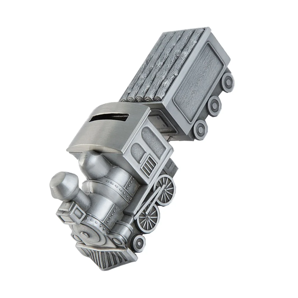 1 個の電車の形をした貯金箱クリエイティブなお金入れ子供の日のギフトホームデスクトップ装飾品コイン収納瓶グレー