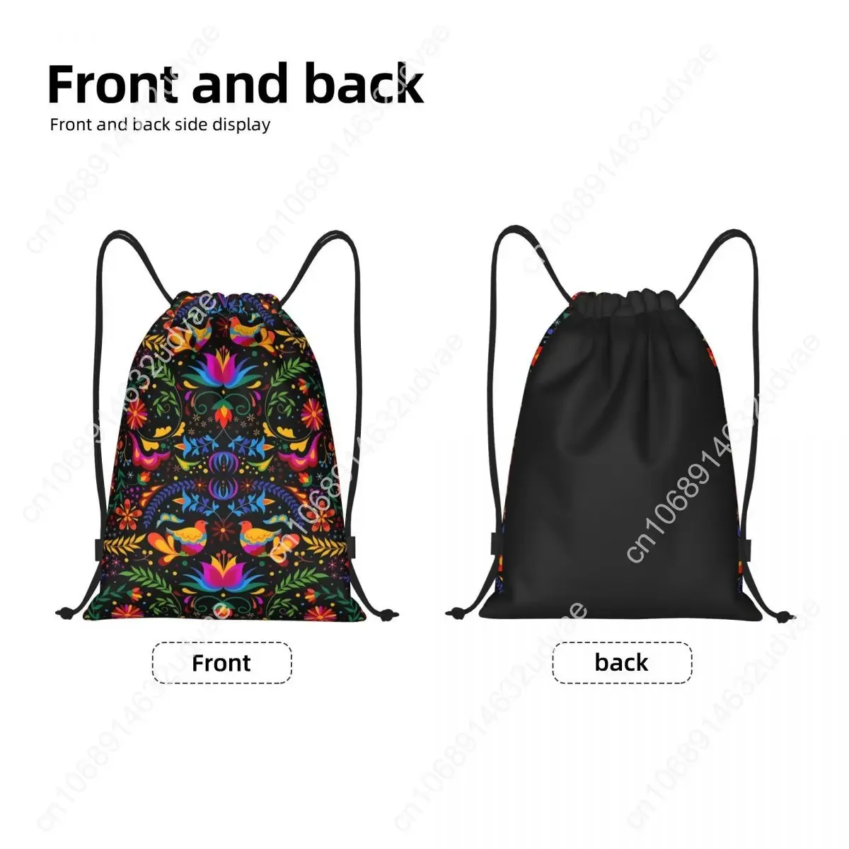 Personalized Backpack with Kanomi Mexican Flower and Bird Pattern, Lightweight Outdoor Bag with Drawstring for