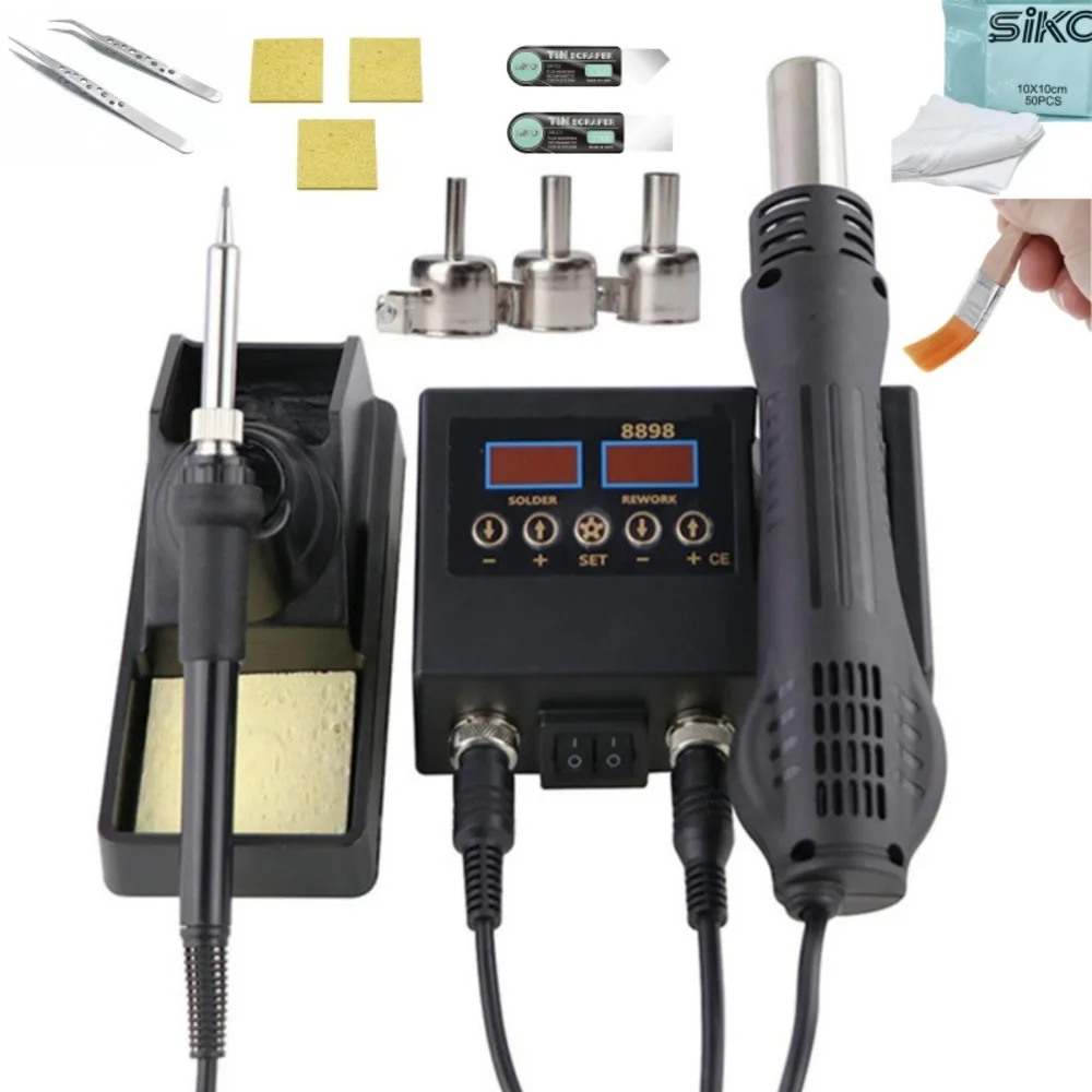 Hot Air Gun 8898 2 in 1 Soldering Station 600W 110V 220V for BGA Rework SMD SMT Welding Repair Tools Heat gun LCD Digital Solder