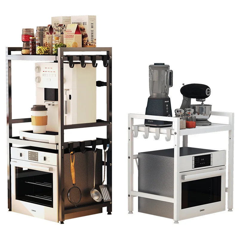 Kitchen multi-functional microwave oven rack, multi-layer retractable countertop with storage
