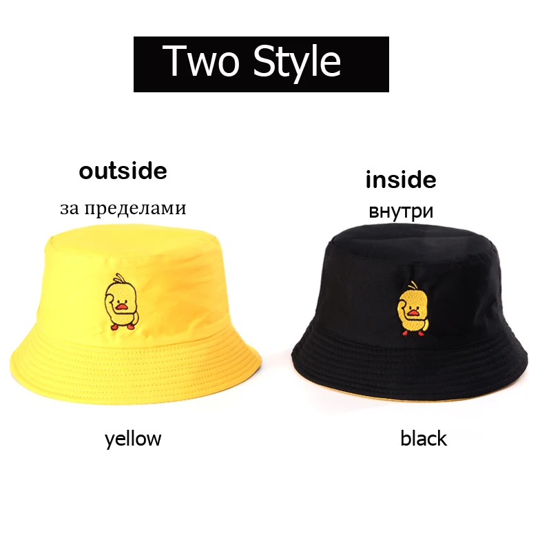 2024 Summer Duck Reversible Bucket Hat For Women Travel Fisherman Hat Sad Boys Bob Fishing Cap Girl Outdoor Panama Beach Sun Hat