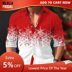 9-color snowflake men's breathable Christmas shirt, lapel long sleeved shirt, fashionable men's Christmas clothing