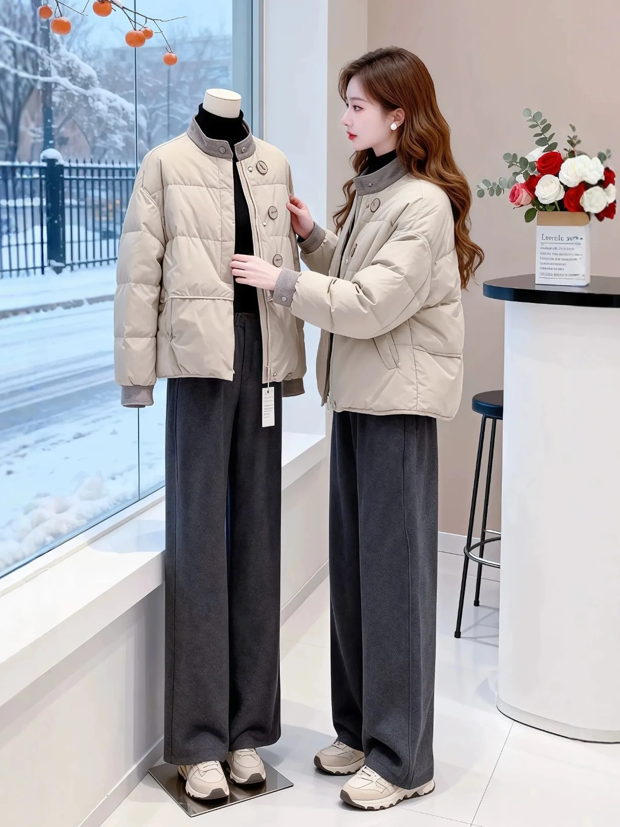 

Ретро-куртка с цветными вставками и воротником-стойкой, утепленная хлопковая, женская, больших размеров, теплая зимняя верхняя одежда