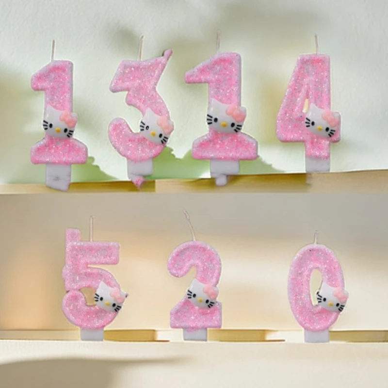 Cartoon Hellos Kittys Candle Birthday Cake Plug-in Decorative Accessories for Girls Cute Candle Surprise Gift Lighting