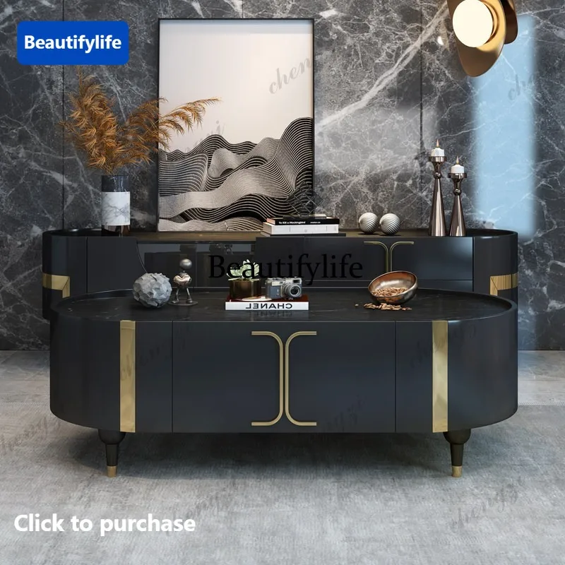 A68Italian light luxury coffee table TV cabinet combination high-end living room designer rock slab coffee table