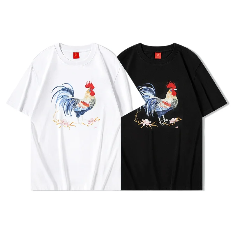 Fashion Embroidery T Shirt Men Women Harajuku T Shirt Casual Short Sleeve Cotton Summer Tops Cock Rooster Youth Couple Unisex