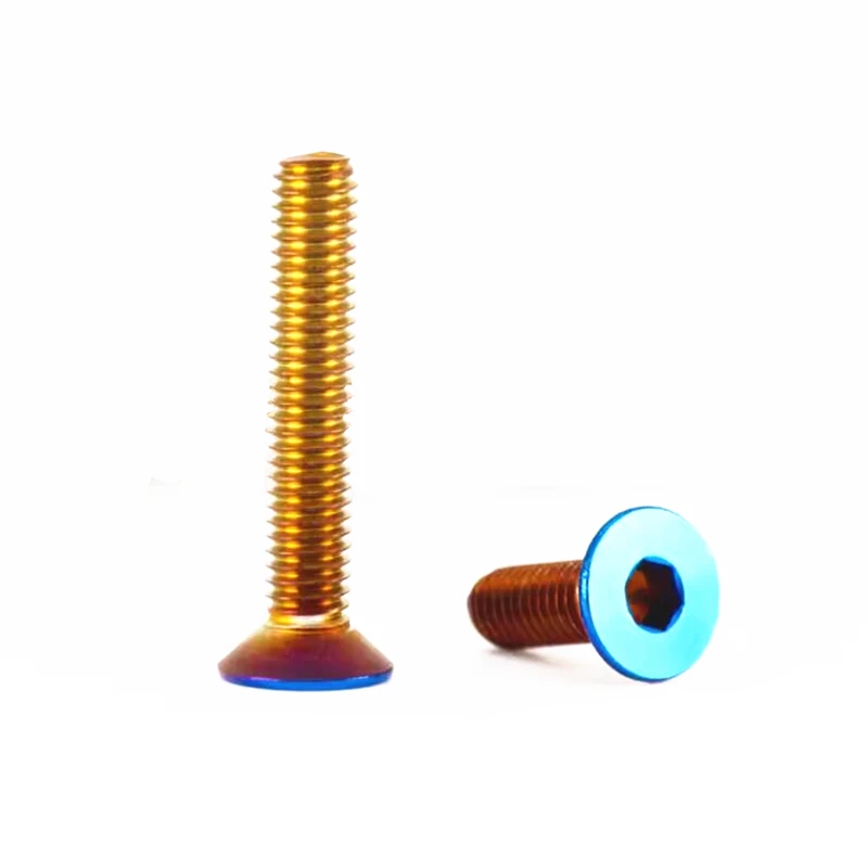 DIN7991 M4 M5 M6 M8 304 Edelstahl mit Titanbeschichtung. Blaue Senkkopfschraube mit Innensechskant und flachem Kopf