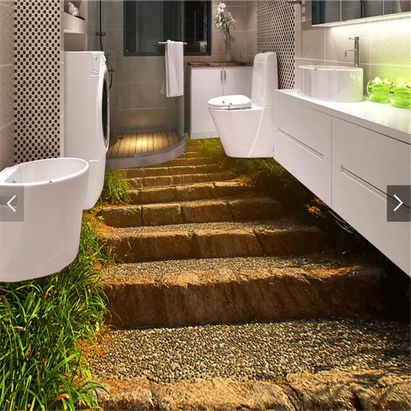 beibehang 3D Wallpaper retro stone steps sunshine Bathroom Floor Mural-3d PVC Wallpaper Self-adhesive Floor painting sticker